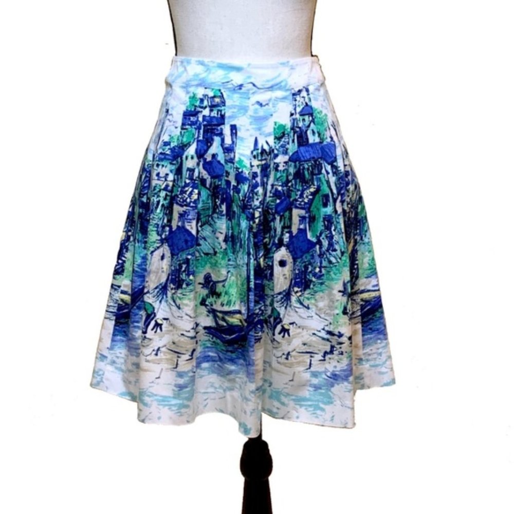 Talbots Petite Blue Print Skirt D11